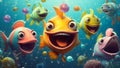 Happy Fishes at an Underwater Party. Generative ai