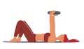 Happy Fit Woman Exercising with Weight in Gym or Home. Sportswoman Powerlifter, Female Character Workout Illustration