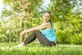 Happy fitness girl relaxing Royalty Free Stock Photo