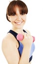 Happy fitness woman lifting dumbbells Royalty Free Stock Photo