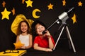 Happy five years old kids playing sky watchers Royalty Free Stock Photo