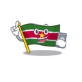 Happy flag suriname with the with holding phone cartoon