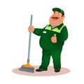 Cartoon cleaner in uniform from janitorial service