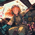 Happy Flight: Animated Aviator Girl Royalty Free Stock Photo