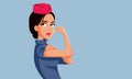 Strong Stewardess Showing Her Flexed Arm Vector Cartoon Illustration