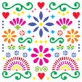 Mexican folk art vector pattern, colorful design with flowers greeting card inspired by traditional designs from Mexico