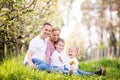 Happy four member young family spending spring afternoon together