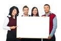 Happy four people with billboard Royalty Free Stock Photo