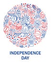 Happy fourth of July card. Hand drawn decoration. Vector illustration