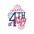 Happy Fourth of July, hand lettering. Calligraphy for Independence Day. Vector inscription on fireworks background.