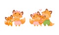 Happy Fox Family with Mother and Father Loving Their Little Cub Vector Set