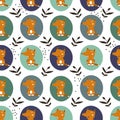 Happy foxes and leaves, seamless pattern