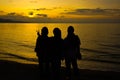 Happy and free Siluet people on sunset background, Silhouette three women with Raised Hands at Sunset Royalty Free Stock Photo