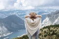 Happy free woman enjoying trip adventure travel with folk hat sh Royalty Free Stock Photo