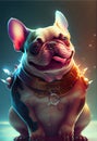 happy a French bulldog, sits on magical light Royalty Free Stock Photo