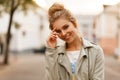 Happy fresh portrait of a young beautiful smiling woman