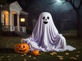 A happy and friendly ghost at Halloween