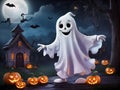 Happy friendly ghost at Halloween