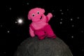 Happy friendly pink alien teddy. Fun cartoon style character on