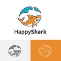 Happy Friendly Shark Swimming in Sea Cartoon Logo