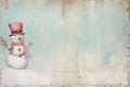 Friendly snowman on a pastel rustic background