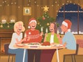 Happy friends celebrating Christmas. New Year holidays. Vector illustration