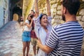 Friends enjoying sightseeing tour in the city