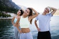 Friends fitness training together outdoors living active healthy Royalty Free Stock Photo