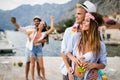 Summer joy and friendship concept with young people on vacation Royalty Free Stock Photo