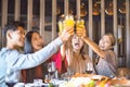 Friends having fun in hot pot restaurant Royalty Free Stock Photo