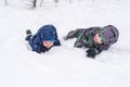 Happy friends having fun with snow