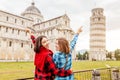 Friends in Pisa, Travel in Italy, group tourists and friendship concept