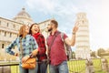 Friends in Pisa, Travel in Italy, group tourists and friendship concept