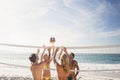 Happy friends playing beach volleyball Royalty Free Stock Photo