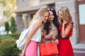 Happy friends with shopping bags ready to shopping Royalty Free Stock Photo