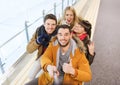 Happy friends taking selfie on skating rink Royalty Free Stock Photo