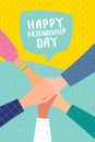 Happy Friendship Day illustration. Hands hold heart with text.