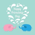 Happy Friendship Day Pink and blue elephants with