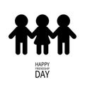 Happy Friendship Day. Two black man male and one woman female silhouette sign symbol. Boys girls holding hands icon. Friends forev Royalty Free Stock Photo