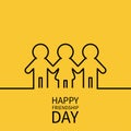 Happy Friendship Day. Two black man male and one woman female silhouette sign symbol. Boys girls holding hands line contour icon. Royalty Free Stock Photo