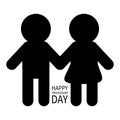 Happy Friendship Day. Two black man male woman female silhouette sign symbol. Boys girls holding hands icon. Friends forever. Whit Royalty Free Stock Photo