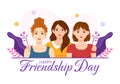 Happy Friendship Day Vector Illustration with Young Boys and Girls Togetherness in Flat Cartoon Hand Drawn Landing Page Background