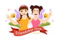 Happy Friendship Day Vector Illustration with Young Boys and Girls Togetherness in Flat Cartoon Hand Drawn Landing Page Background