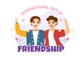 Happy Friendship Day Vector Illustration with Young Boys and Girls Togetherness in Flat Cartoon Hand Drawn Landing Page Background
