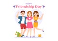 Happy Friendship Day Vector Illustration with Young Boys and Girls Togetherness in Flat Cartoon Hand Drawn Landing Page Background