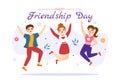 Happy Friendship Day Vector Illustration with Young Boys and Girls Togetherness in Flat Cartoon Hand Drawn Landing Page Background