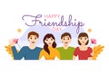 Happy Friendship Day Vector Illustration with Young Boys and Girls Togetherness in Flat Cartoon Hand Drawn Landing Page Background