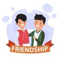 Happy friendship day web banner with diverse friend group of people hugging together Royalty Free Stock Photo