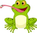 Happy Frog Cartoon Catching Fly