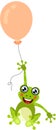 Happy frog flying holding a balloon